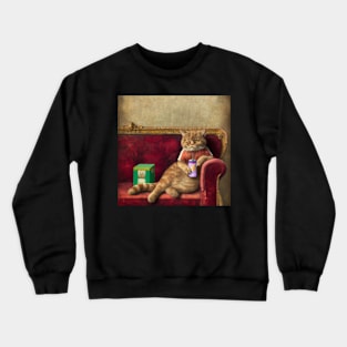 Ginger cat on a couch Crewneck Sweatshirt